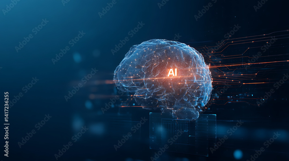 Poster artificial intelligence concept represented by organic brain-like structure with ai inscriptionsymbo