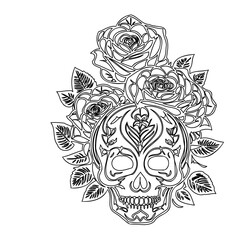Day of the Dead Sugar Skull and Roses Outlines