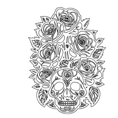 Fototapeta premium Floral Skull Line Art: Day of the Dead Aesthetic