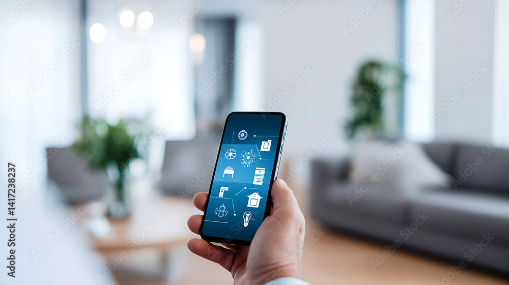 Poster a sleek and modern smart home automation interface featuring ai-powered technology for seamless cont
