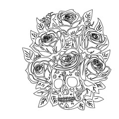 Floral Skull, Day of the Dead Artistic Outline