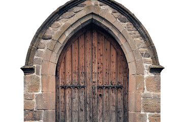 Fototapeta premium Arched wooden doorway isolated on PNG transparent background, cut out