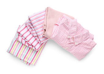 Clean folded clothes isolated on white background