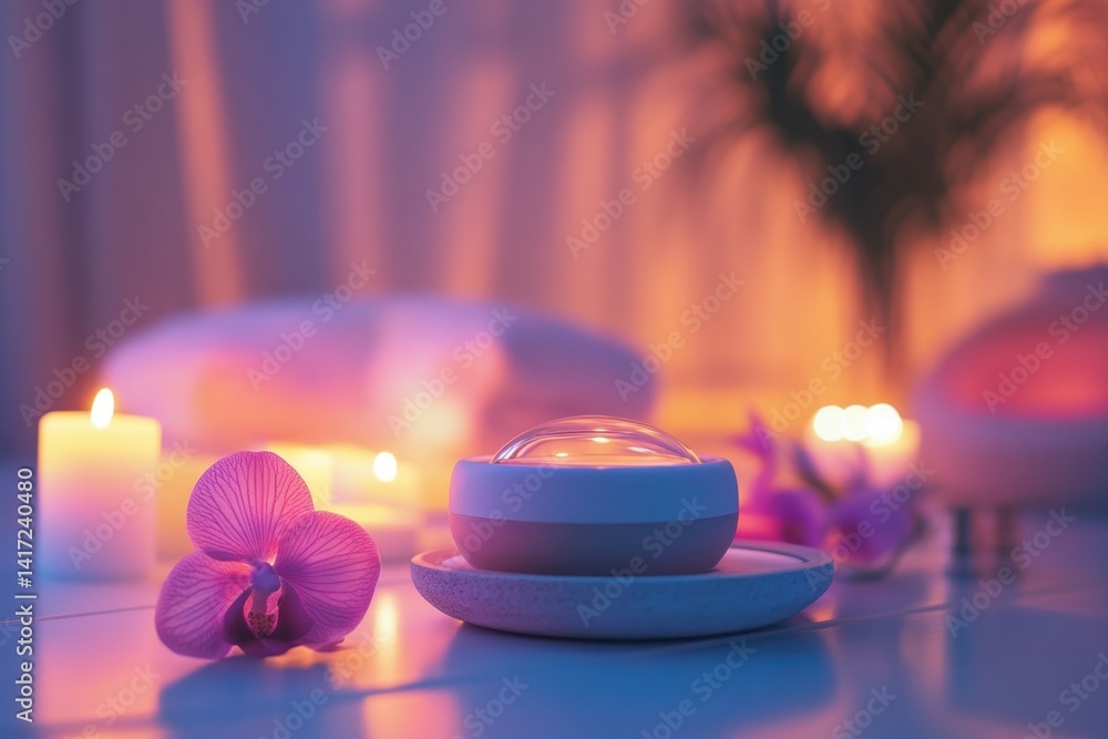 Poster relaxing spa setting with candles and orchids creating a serene atmosphere