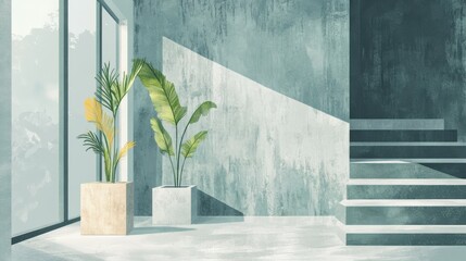 minimalist concrete interior with modern abstract architecture illustration