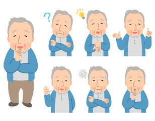 高齢男性　表情ポーズ　シニア　高齢者　後期高齢者