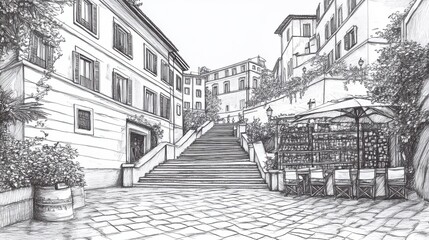 Obraz premium Italy. Street in Roma - sketch illustration for coloring book. illustration