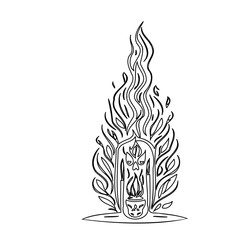 Black line drawing flame ritual graphic design