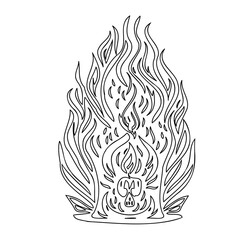 Minimalist depiction of skull burning in fire