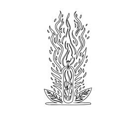 Mystical Candle Flame Illustration Line Art Style