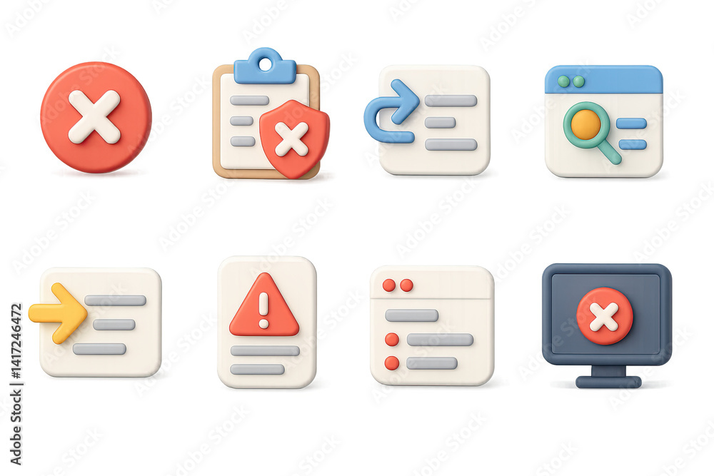Poster security and navigation 3d icon set: alerts, arrows, and shields for ui