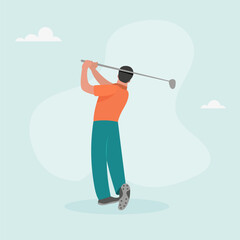Illustration of a golf player hitting the ball with his club. Vector illustration.
