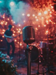 Retro mic with live music stage.