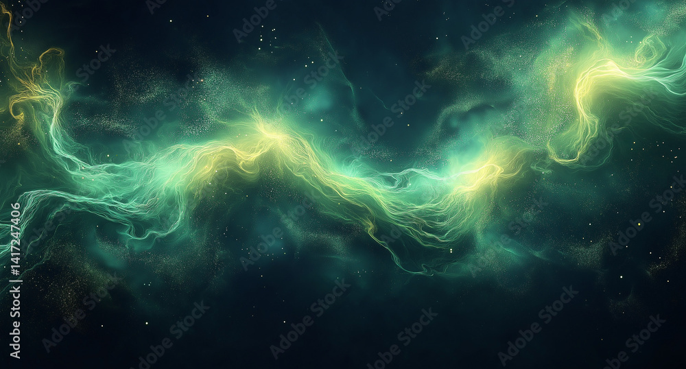 Poster futuristic black and green abstract pattern with neon liquid lines on white background for gaming mo