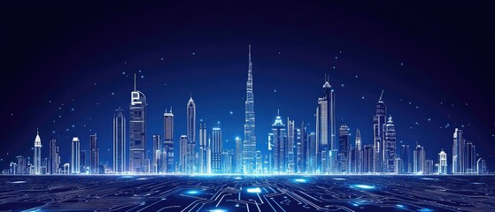 Futuristic Cityscape with Digital Network.