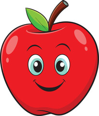 red apple with a green leaf cartoon mode vector illustration