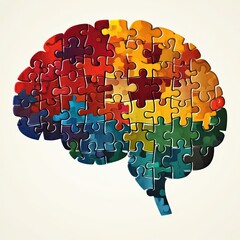 Abstract brain with colorful puzzle patterns representing the autism spectrum