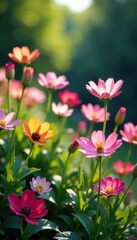 Obraz premium pixelated image of flowers in a modern garden, digital, rasters