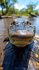 Obraz premium Alligator Emerging From Water, Close Up View of Wild Florida Predator