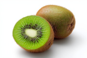 vibrant kiwi fruit one sliced open isolated on white  background