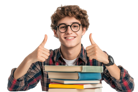 Focused young student carrying books and looking ready to learn isolated on a white background