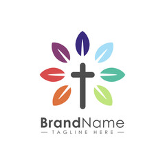 religious cross symbol icon vector design with leaf