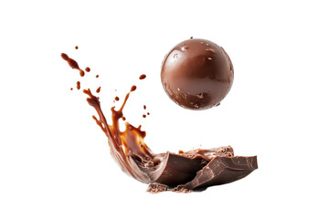 Rich chocolate ball with sauce splash isolated on white great for digital dessert themed content