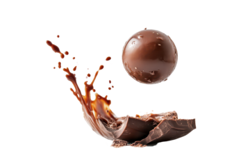 Rich chocolate ball with sauce splash isolated on white great for digital dessert themed content