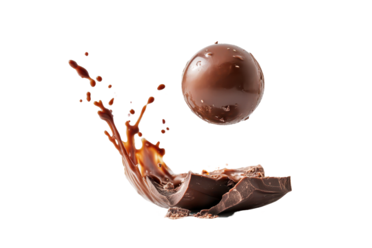 Rich chocolate ball with sauce splash isolated on white great for digital dessert themed content - Powered by Adobe