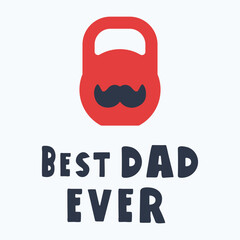 Kettlebell with Moustaches. Design for a fitness dad. Vector hand drawn illustration on white background.