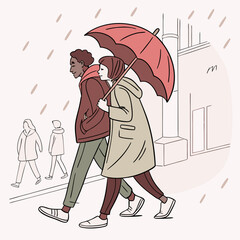 man and woman under umbrella