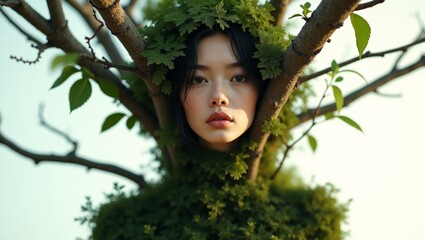 Woman in Nature's Embrace: A Verdant Portrait