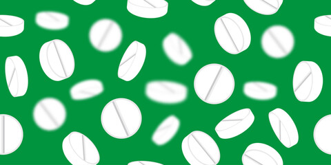 Vector Set of White Pills. Circle White Tablets Seamless Background. Medical Pattern.