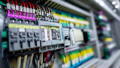 Exploring Electrical Panel Components: Wiring, Breakers, and Meters Close Up