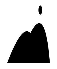 Simple black line style mountain icon illustration depicting a mountain with clouds and sun above it