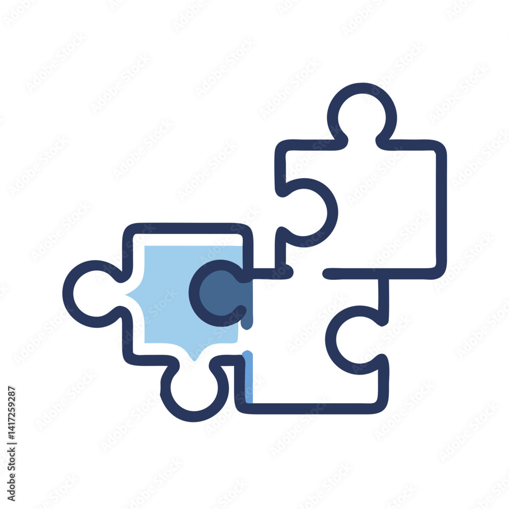 Poster connected puzzle pieces illustrating teamwork and problem solving