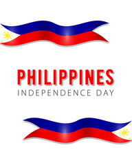Philippines Independence Day, vector design for card, poster or banner. Text Philippines Independence Day in the middle of Philippine flags on white background.