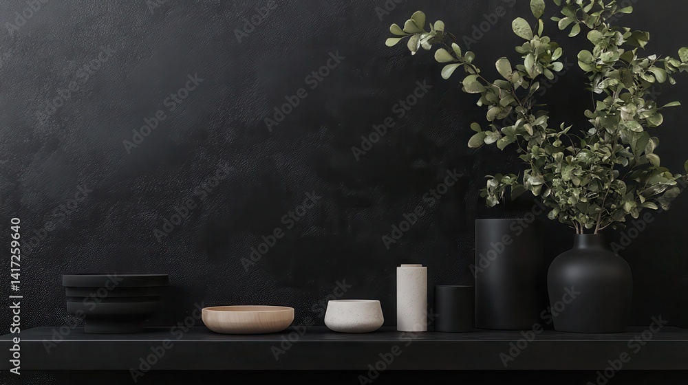 Poster set of mock up elements on black background. 3d render illustration