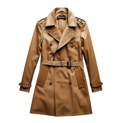 Stylish Tan Trench Coat with Belt and Elegant Design Isolated on Transparent Background 