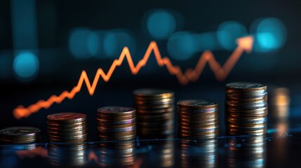 Stacks of coins with increasing graph in background, signifying financial growth
