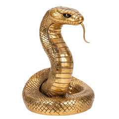 Fototapeta premium Golden Cobra Statue isolated on PNG transparent background, cut out