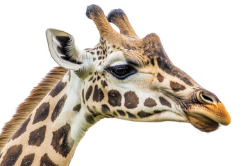 Obraz premium A gentle giraffe gazes ahead with long neck and expressive eyes in a detailed close up