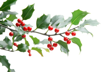 Fototapeta premium High quality image of holly leaves and red berries clearly isolated on a clean white background