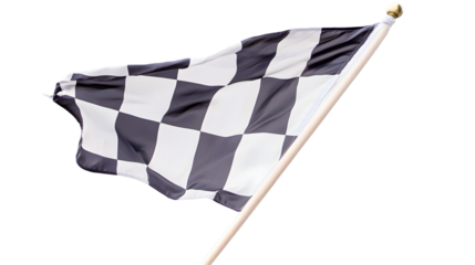 Dynamic Black and White Checkered Flag Waving in the Wind Isolated