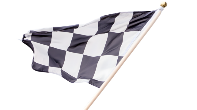 Dynamic Black and White Checkered Flag Waving in the Wind Isolated