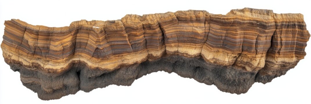 Detailed shot of layered rock formation texture on a plain background ideal for geologic study visuals and graphic design elements 