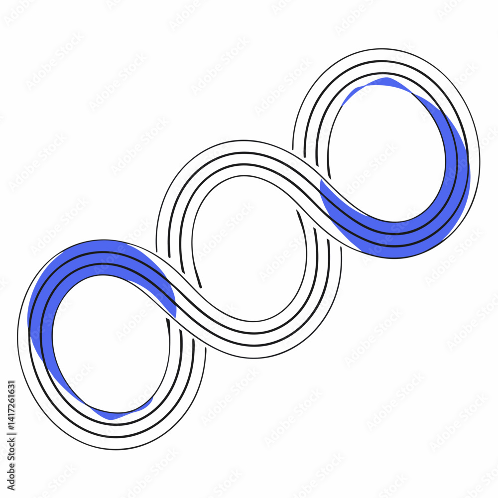 Poster modern abstract design featuring flowing lines and circular shapes in blue and black, creating sense