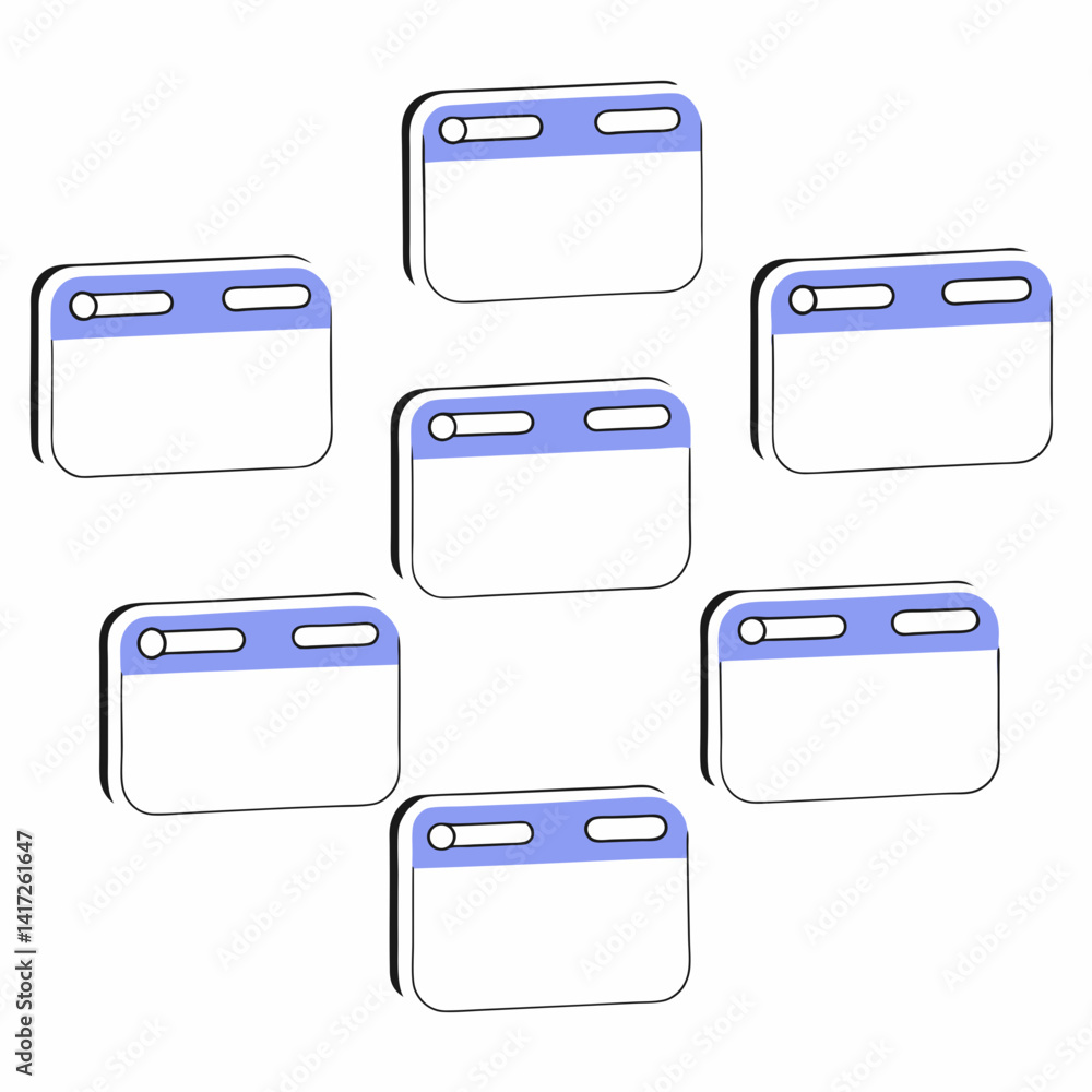 Poster minimalistic web browser tabs various positions, showcasing clean design with blue accent. this evok
