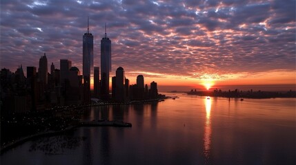 Fototapeta premium Sunrise over manhattan new york city landscape photography urban environment aerial view beauty of nature