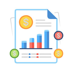Financial Report with Bar Graph and Dollar Coins Icon